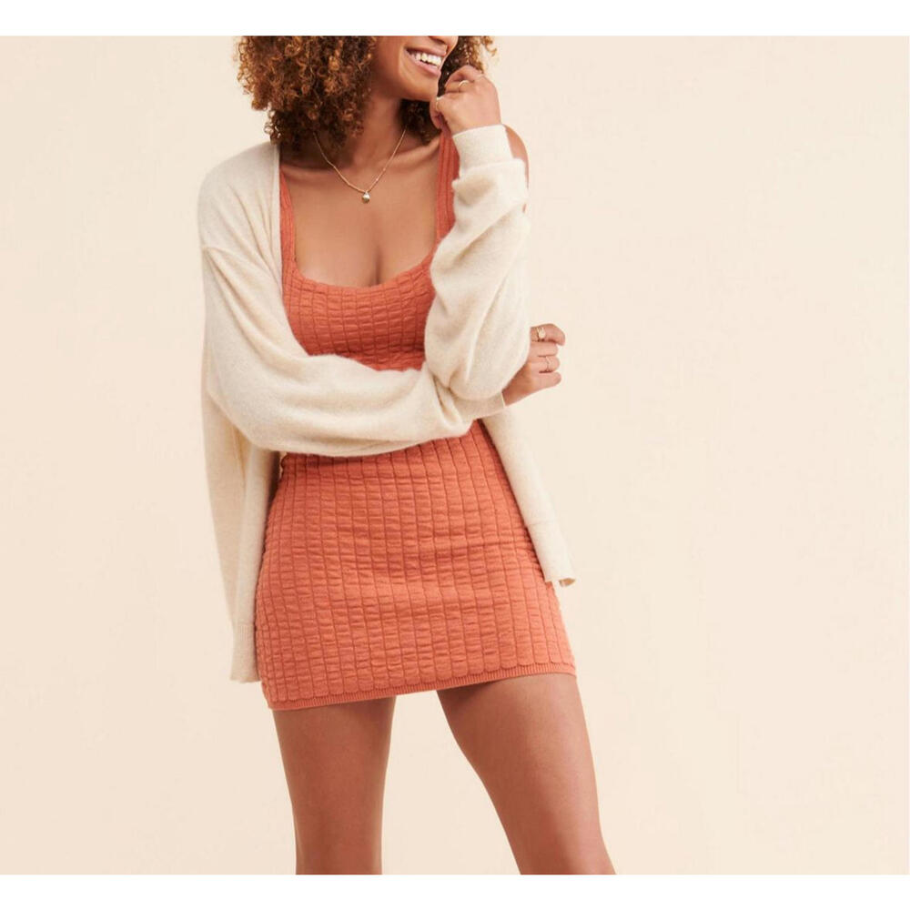 Free People Short and‎ Sweet Mini Sweater Dress Orange SMALL